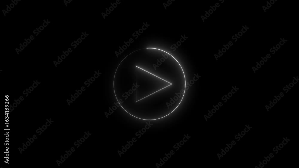 Poster Glowing Neon Play Button Icon Animation on Black Background Minimalist Digital Interface Element