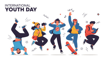 Obraz premium Dynamic young people celebrating International Youth Day with music, photography, and learning