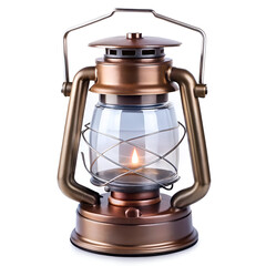 Bronze vintage style lantern with a warm flame for outdoor and indoor lighting, isolated on white background