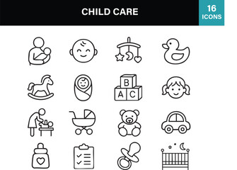 Child care icon set in minimal design