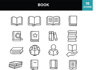 Book icon with open pages in outline