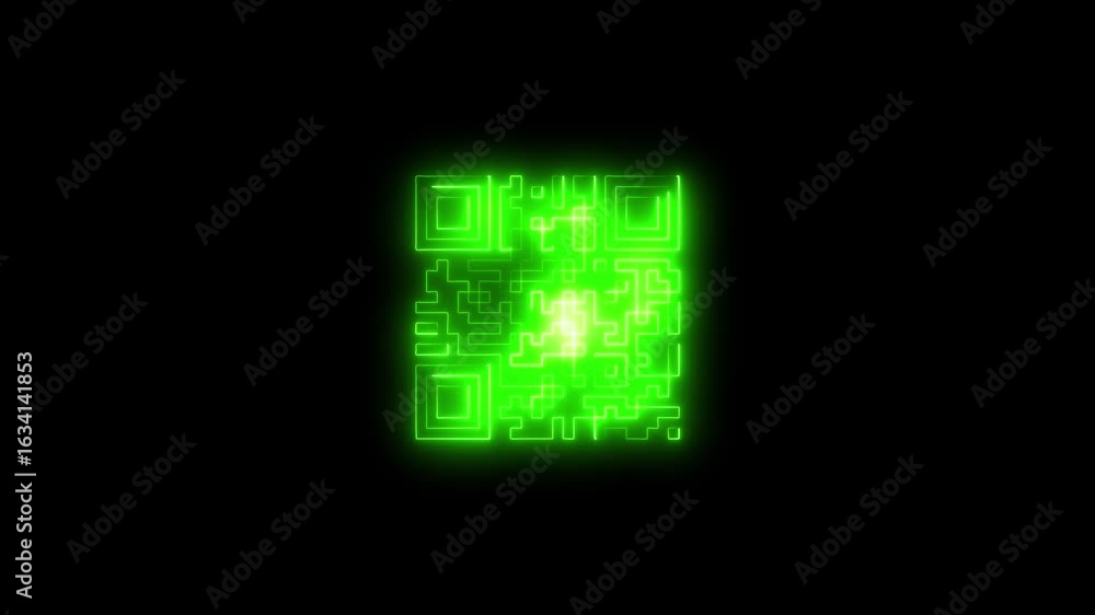 Poster Glowing Neon Green Q R Code Abstract Digital Scan Technology Data Information Connection Future
