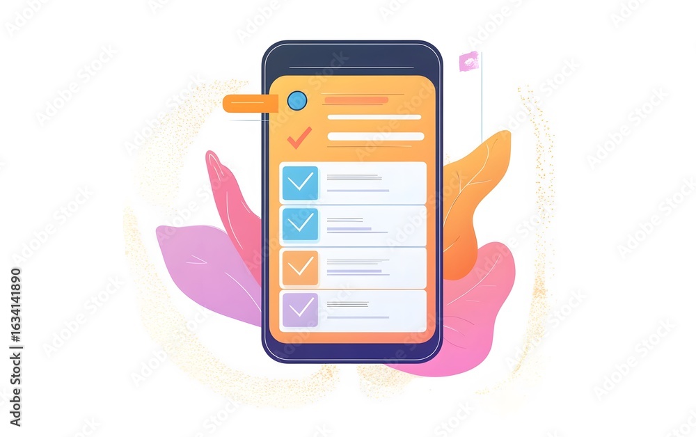 Poster a modern smartphone displaying a checklist interface, ideal for task management and productivity. th