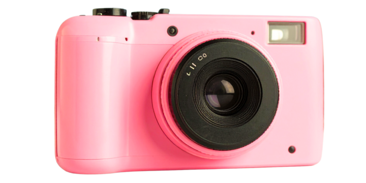 pink compact camera isolated on transparent background