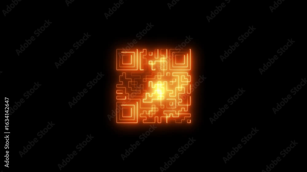 Poster glowing orange q r code abstract digital technology background futuristic network connection data