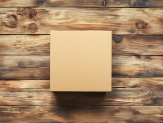 clear pixel visual of blank box mock up on wooden background