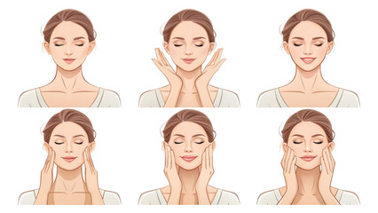 Beautiful woman demonstrates facial massage techniques for skincare and wellness providing step by step guide for glowing complexion and healthy skin regime