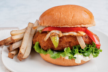 spicy chicken sandwich  with french  fries