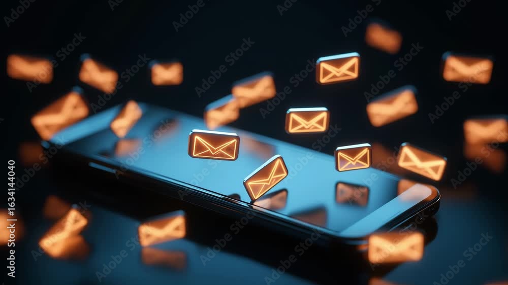Poster dynamic email notifications emerge from a smartphone screen, showcasing the evolution of digital com