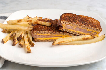 spam melt sandwich  with  fries