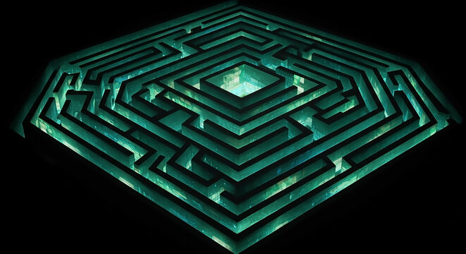 Mysterious Luminous Geometric Labyrinth Puzzle - Discover the Path to the Center