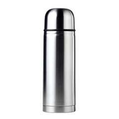 A stainless steel thermos bottle isolated on transparent background