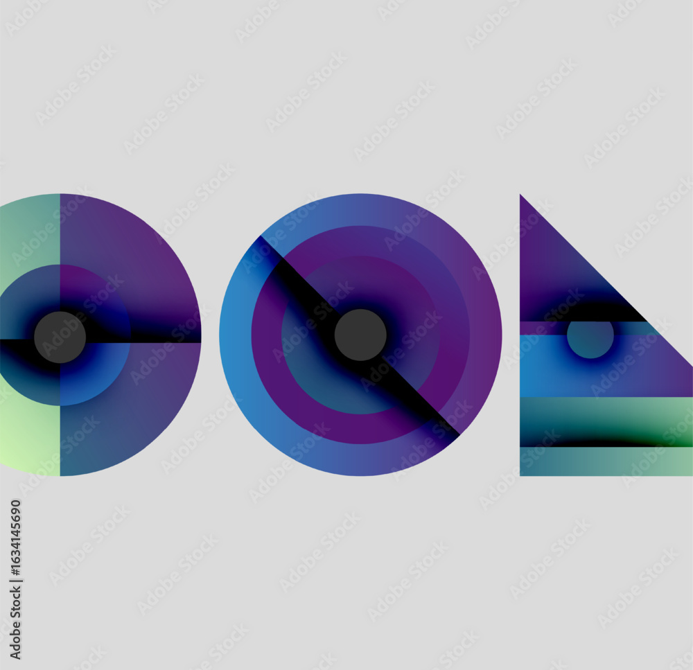 Aufkleber abstract geometric shapes, circles, triangle. gradient colors blend, creating modern visual composit