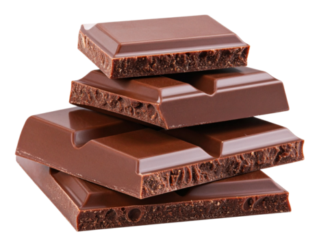  Stacked Chocolate Bar Pieces with Diagonal Composition, Broken Edges, Isolated