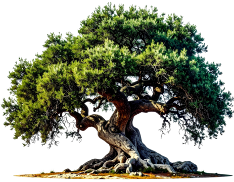 Ancient olive tree with twisted trunk, isolated on transparent background, generative AI - Powered by Adobe