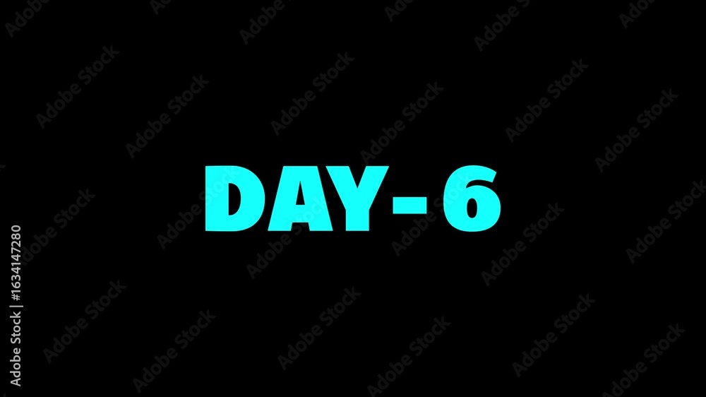 Poster month and week 6 day animation. 6 day text motion. display day text 4k video footage. number icon.