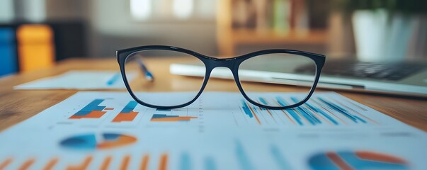 A close-up image of spectacles resting on analytical graphs and charts, emphasizing the importance of vision and insight in business decisions