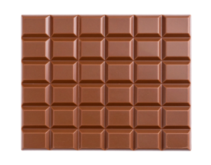 Whole Chocolate Bar with Sharp Segments, Front View, Light Reflection, Isolated