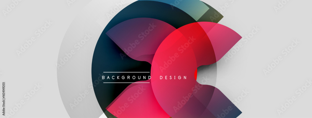 Poster abstract geometric shapes overlap, creating vibrant color gradients. modern design elements suggest 
