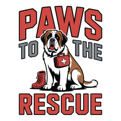 Illustration of a st bernard with a first aid kit and a boot graphic tshirt design