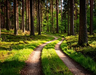 Fototapeta premium Sunlight path through a forest