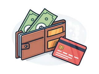 Wallet with Cash and Credit Card: Finance, Payment, and Wealth Illustration