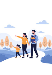 A Family Enjoys a Scenic Walk Through a Beautiful Park in the Afternoon