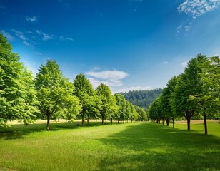 Obraz premium scenic view of a lush green tree line on a clear day highlighting the beauty of nature and tranquility perfect for nature themed projects