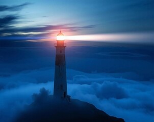 Fototapeta premium Beacon of Hope Amidst the Misty Twilight Horizon