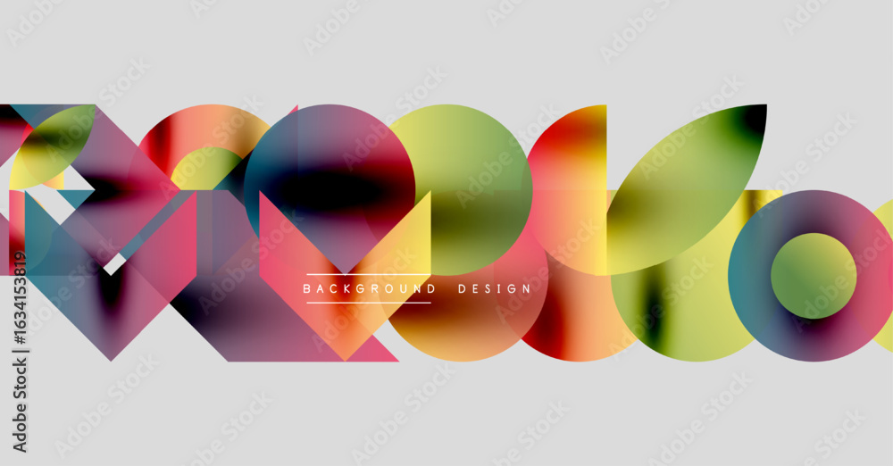 Poster abstract colorful shapes overlap, creating dynamic modern design. gradient hues blend, forming vibra