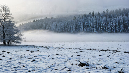 Paysage hivernal de campagne enneig&eacute;e