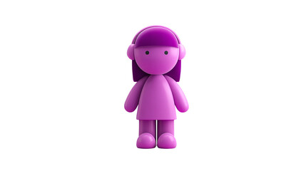Purple stylized character avatar with headphones, 3D render on transparent background