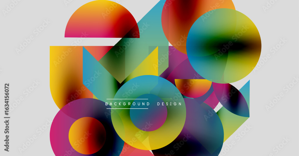 Poster vibrant overlapping circles create dynamic abstract composition. colors blend, forming gradients, mo