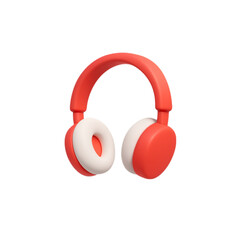 Cute 3d red and white headphones isolated on transparent background