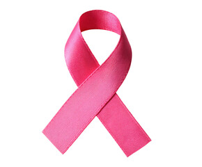 A beautiful pink ribbon on a black backdrop, symbolizing breast cancer awareness.