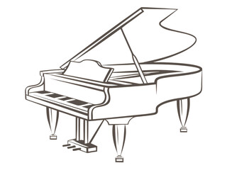 Elegant Grand Piano Line Drawing: Musical Instrument Illustration
