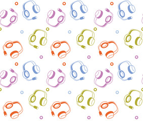 Seamless colorful wireless headphones pattern on white