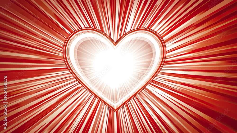 Poster vibrant heart shape radiates light and love, symbolizing passion and affection with dynamic red rays