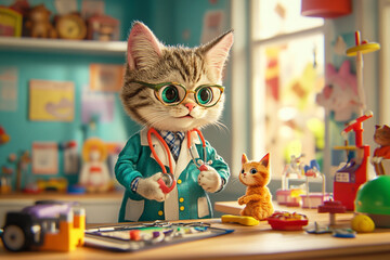 A fancy and adorable kitten dressed as a doctor. This cute cat image is perfect for a lighthearted and humorous theme