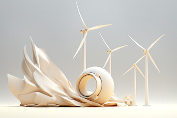 A striking, minimal landscape photo of a single white windmill, symbolizing sustainable wind power and clean nature-inspired agriculture