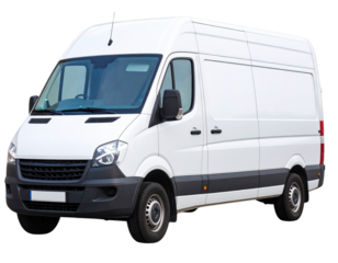 White Commercial Delivery Van with Shadow Effect, isolated on a transparent background PNG