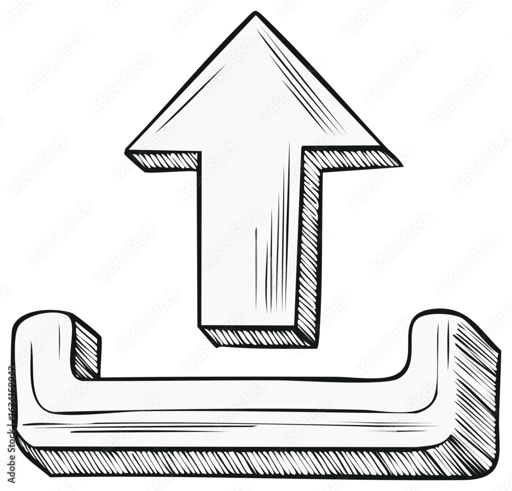 Poster hand drawn upload arrow icon representing data transfer and digital services
