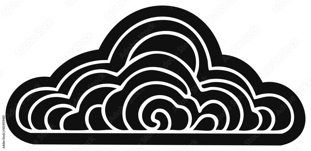 Poster decorative cloud silhouette with swirls for graphic design element or weather icon use