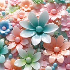 Obraz premium A delightful collection of pastel-colored paper flowers in various sizes and shades, artfully arranged to create a visually appealing and charming composition.