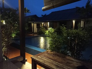 swimming pool at night