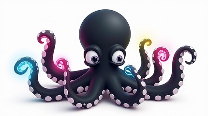 Playful Octopus Cartoon 3D Render Ocean Life Sea Creature Aquatic Animal