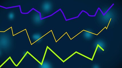 Naklejka premium Abstract financial chart illustration with three colored lines on a dark blue background representing data trends and analysis