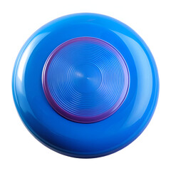 A blue flying disc or frisbee with a purple center, isolated on a white background