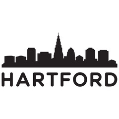 Hartford skyline silhouette. Black Hartford city. Vector black silhouette. with white background.