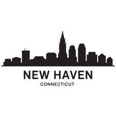Fototapeta premium New Haven skyline horizontal banner. New Haven, Connecticut. Vector template for your design. Vector black silhouette. with white background.